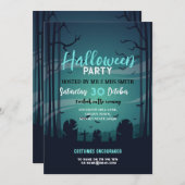 ハローウィンパーティウ幽霊のよく出るッズこうもりグリーンインビタティ 招待状 (正面/裏面)