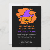 ハローウィンパーティエリージャックオランタンパープルハット 招待状 (正面)