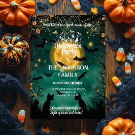 ハローウィンパーティカスタムこうもりと満月 招待状