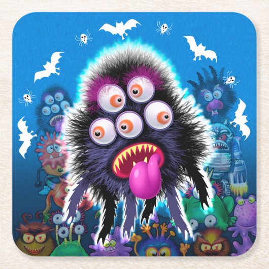 ハローウィンパーティカスタムコースター。 スクエアペーパーコースター (正面)