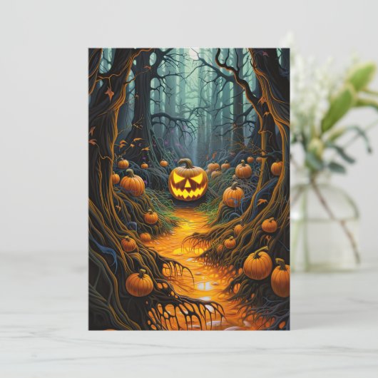 ハローウィンパーティカスタムハロウィーンのカボチャのちょうちんパンプキン 招待状 (スタンド正面)
