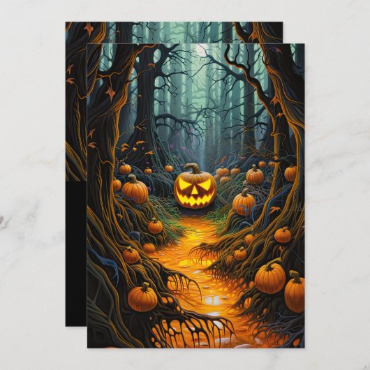 ハローウィンパーティカスタムハロウィーンのカボチャのちょうちんパンプキン 招待状 (正面/裏面)