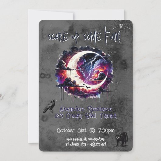 ハローウィンパーティカスタム招待状不気味ムーン 招待状 (正面)