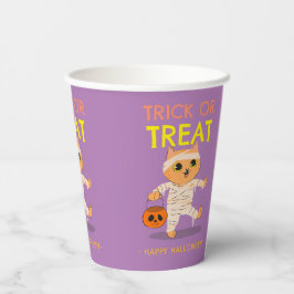 ハローウィンパーティカップ、猫ミイラ、トリックまたは治療 紙コップ