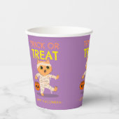 ハローウィンパーティカップ、猫ミイラ、トリックまたは治療 紙コップ (正面)