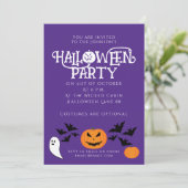 ハローウィンパーティカボチャこうもりオン紫 招待状 (スタンド正面)