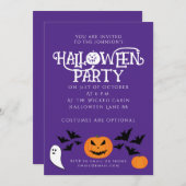 ハローウィンパーティカボチャこうもりオン紫 招待状 (正面/裏面)