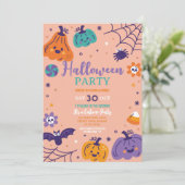 ハローウィンパーティカボチャこうもりキッズおもしろい スタイリッシュ 招待状 (スタンド正面)