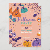 ハローウィンパーティカボチャこうもりキッズおもしろい スタイリッシュ 招待状 (正面/裏面)