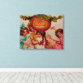 ハローウィンパーティカボチャヴィンテージ キャンバスプリント (インサイチュ (ウッドフロア))