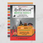 ハローウィンパーティキッズ衣装ホラー映画ナイト 招待状 (正面/裏面)