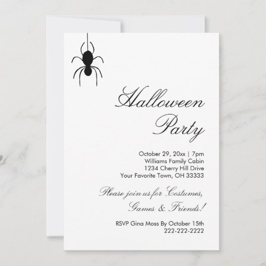 ハローウィンパーティキュートスパイダーズ白黒 招待状 (正面)