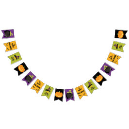 ハローウィンパーティグリーンパープルイエローブラックウィッチ バンティングフラッグ