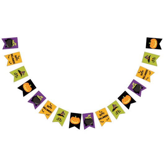 ハローウィンパーティグリーンパープルイエローブラックウィッチ バンティングフラッグ (全)