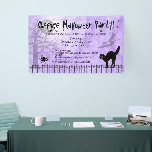 ハローウィンパーティコラージュ、紫-黒グランジ猫 横断幕 (トレードショー)