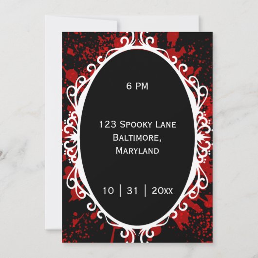 ハローウィンパーティゴシック体の血スパーターバンパイア 招待状 (裏面)