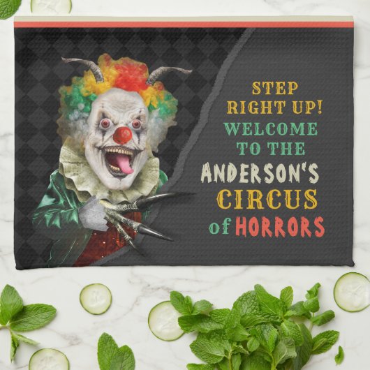 ハローウィンパーティサーカスピエロコラーカーニバルカスタム キッチンタオル (折り畳み)