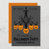 ハローウィンパーティシャンデリア黒とオレンジ 招待状 (正面/裏面)