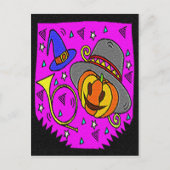 ハローウィンパーティジャックオランタンバグルパープル インビテーションポストカード (正面)