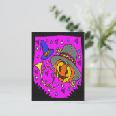 ハローウィンパーティジャックオランタンバグルパープル インビテーションポストカード (スタンド正面)