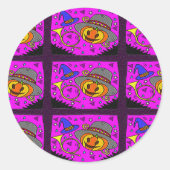 ハローウィンパーティジャックオランタンパープルブグル ラウンドシール (正面)