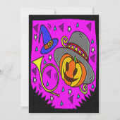 ハローウィンパーティジャック・オランタンと紫のブグル 招待状 (正面)