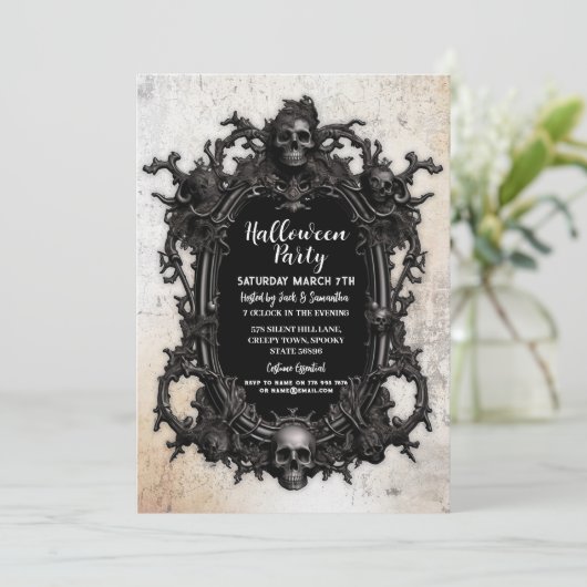 ハローウィンパーティスカルフレームゴシック誕生日 招待状 (スタンド正面)
