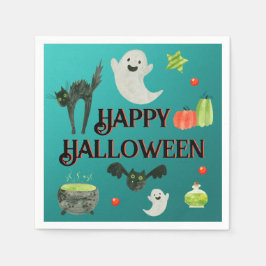 ハローウィンパーティティール（緑がかった色）とグリーン スタンダードカクテルナプキン