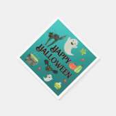 ハローウィンパーティティール(緑がかった色)とグリーン スタンダードカクテルナプキン (角)