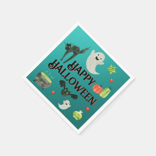 ハローウィンパーティティール(緑がかった色)とグリーン スタンダードカクテルナプキン (角)