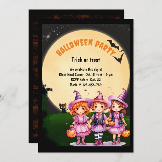 ハローウィンパーティトリックまたは治療 招待状 (正面/裏面)