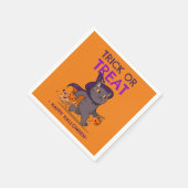 ハローウィンパーティナプキンス、魔女ハット付き猫 スタンダードカクテルナプキン (角)