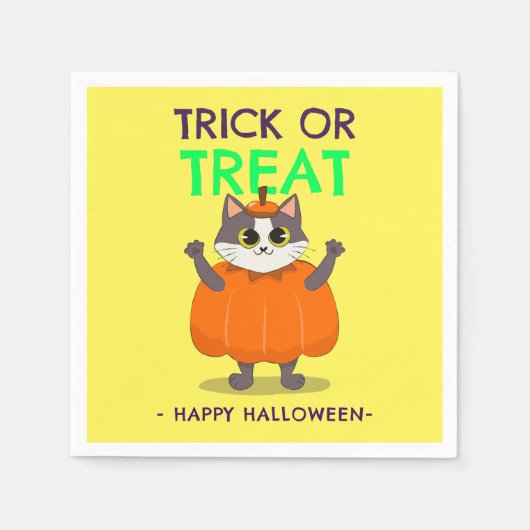 ハローウィンパーティナプキン、カボチャの猫 スタンダードカクテルナプキン (正面)