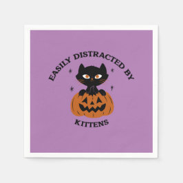 ハローウィンパーティナプキン、カボチャの黒い子猫 スタンダードカクテルナプキン