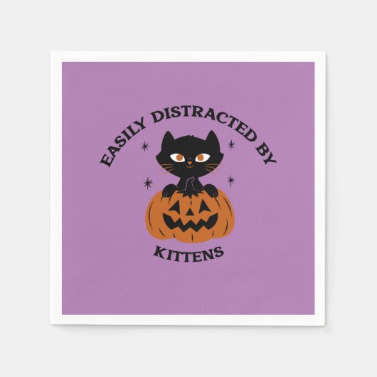 ハローウィンパーティナプキン、カボチャの黒い子猫 スタンダードカクテルナプキン (正面)