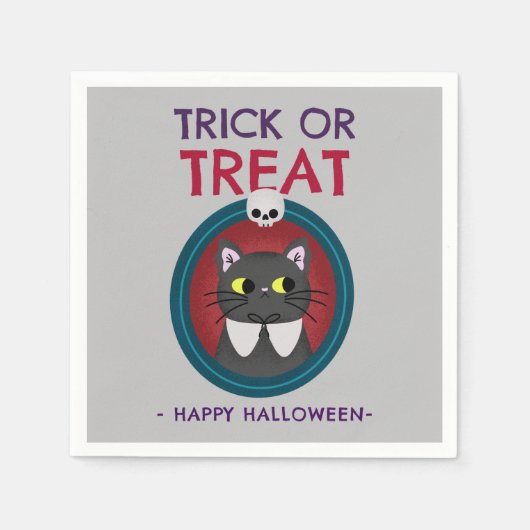 ハローウィンパーティナプキン、グレーのポートレートの猫 スタンダードカクテルナプキン (正面)