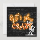 ハローウィンパーティネオンサインとスケルトン 招待状 (正面)