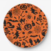 ハローウィンパーティハッピーハローウィンオレンジブラックおもしろい ペーパープレート (正面)