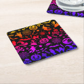 ハローウィンパーティハッピーハローウィンネオン不気味 スクエアペーパーコースター (アングル)