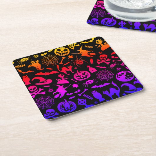 ハローウィンパーティハッピーハローウィンネオン不気味 スクエアペーパーコースター (アングル)