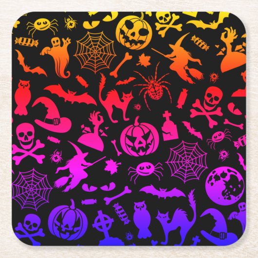 ハローウィンパーティハッピーハローウィンネオン不気味 スクエアペーパーコースター (正面)