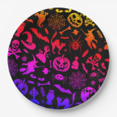 ハローウィンパーティハッピーハローウィンネオン不気味 ペーパープレート (正面)