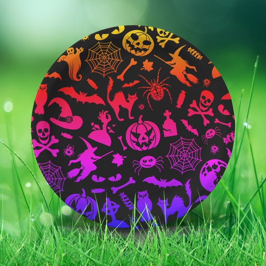 ハローウィンパーティハッピーハローウィンネオン不気味 ペーパープレート