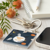 ハローウィンパーティハッピー不気味ダークブルー キーホルダー (正面右)