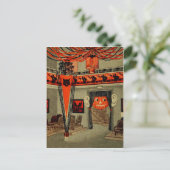 ハローウィンパーティハロウィーンのカボチャのちょうちんパンプキンブラックキャット ポストカード (スタンド正面)