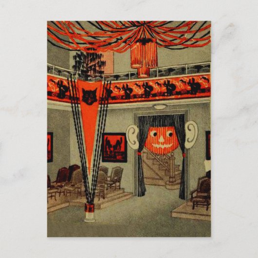 ハローウィンパーティハロウィーンのカボチャのちょうちんパンプキンブラックキャット ポストカード (正面)