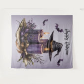 ハローウィンパーティパープルキャンドルこうもり不気味怖 タペストリー (正面(横))