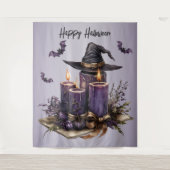 ハローウィンパーティパープルキャンドルこうもり不気味怖 タペストリー (正面)