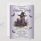 ハローウィンパーティパープルキャンドルこうもり不気味怖 招待状 (正面)