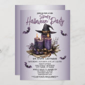 ハローウィンパーティパープルキャンドルこうもり不気味怖 招待状 (正面/裏面)